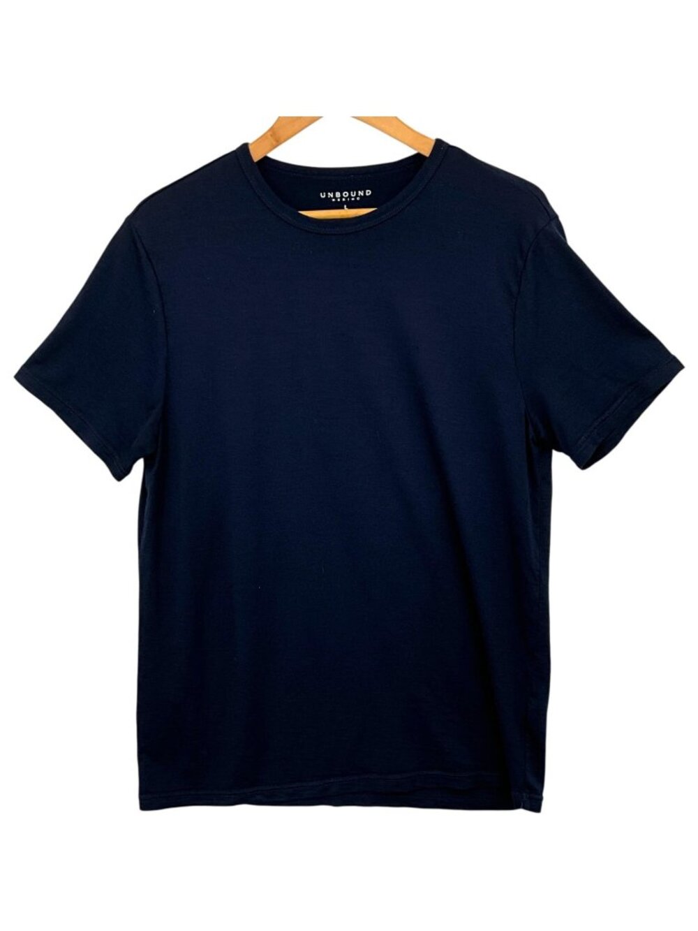 Unbound Merino Crew T Shirt Mens Large Navy 100% Merino Wool Short Sleeve *READ*